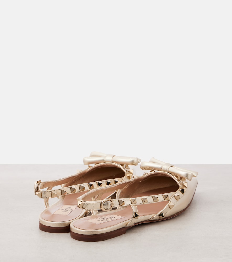 Valentino Garavani Rockstud metallic leather slingback flats