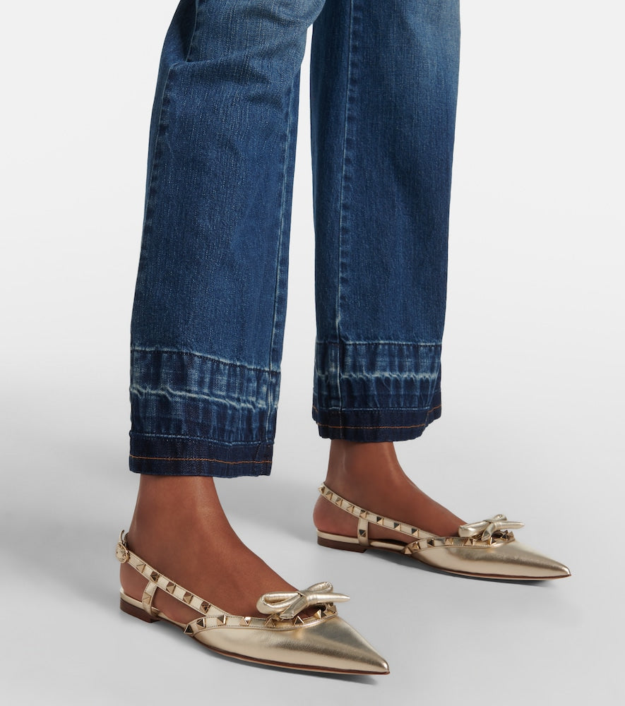 Valentino Garavani Rockstud metallic leather slingback flats