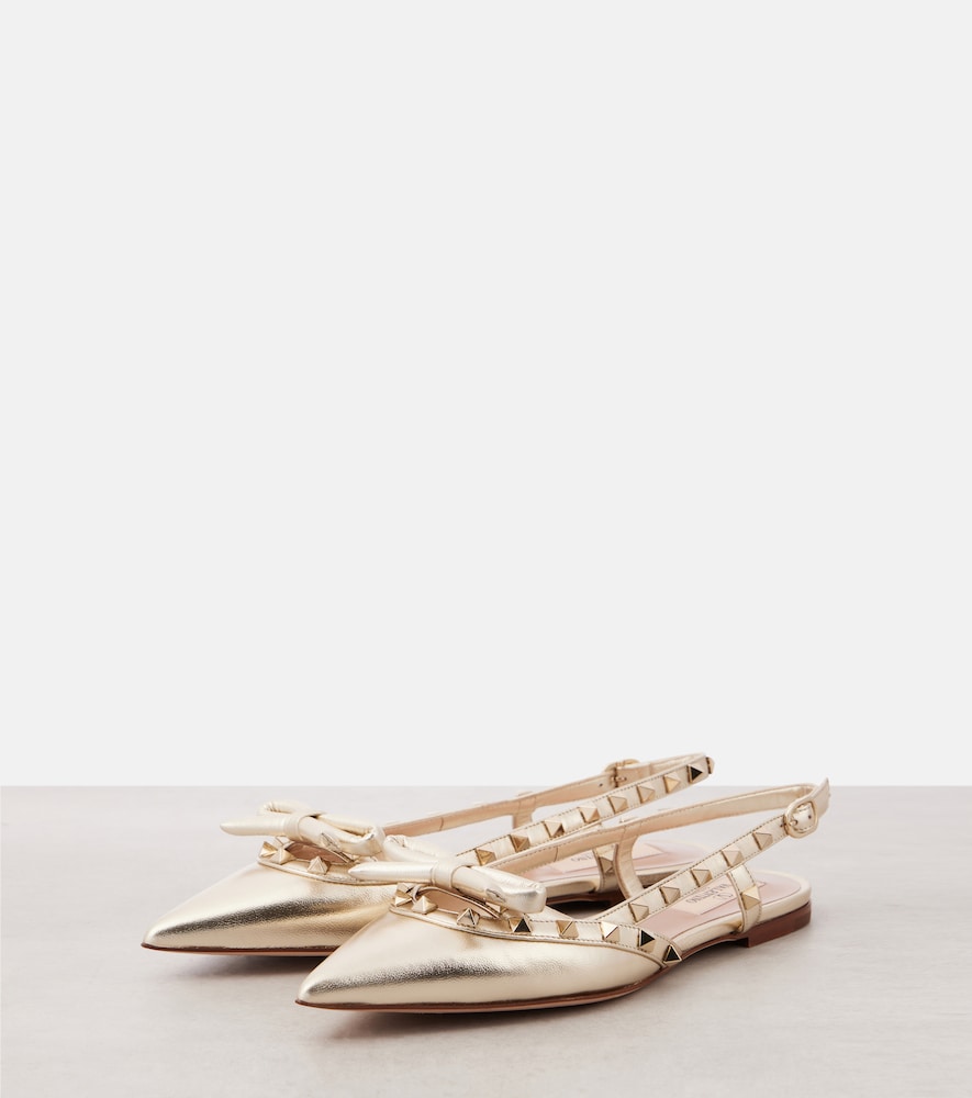 Valentino Garavani Rockstud metallic leather slingback flats
