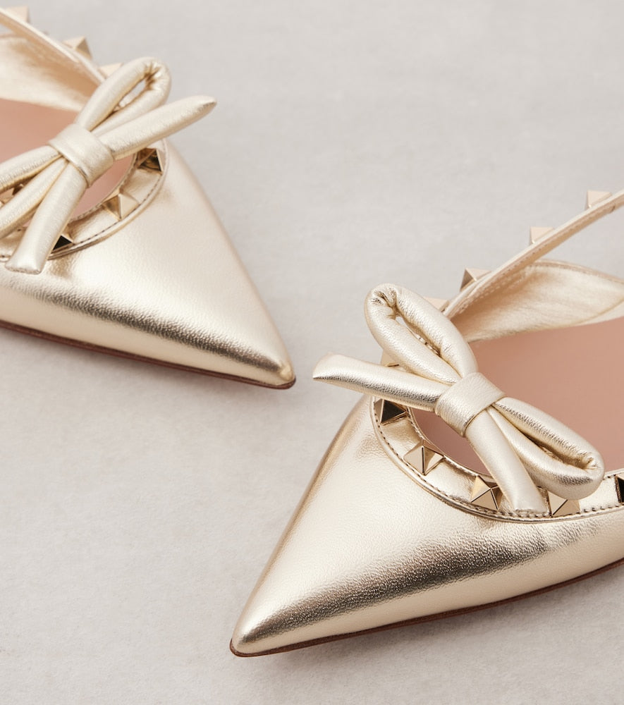 Valentino Garavani Rockstud metallic leather slingback flats