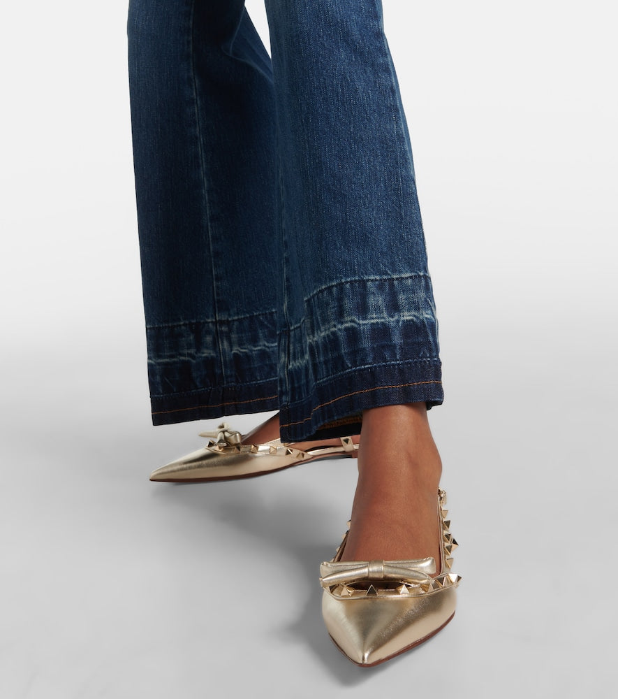 Valentino Garavani Rockstud metallic leather slingback flats