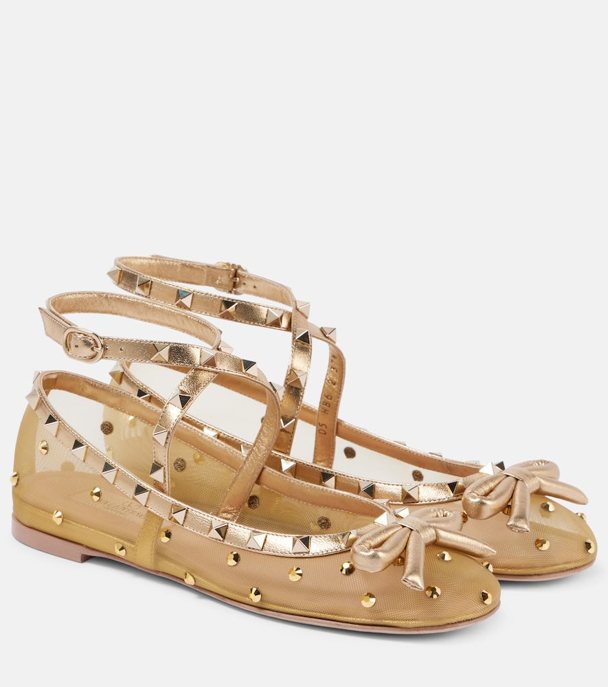 Valentino Garavani Rockstud embellished mesh ballet flats - Valentino Garavani Rockstud 铆钉装饰网眼芭蕾平底鞋