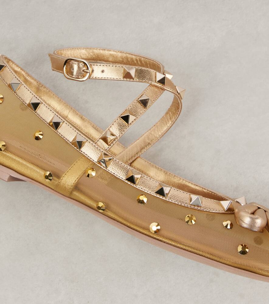 Valentino Garavani Rockstud embellished mesh ballet flats