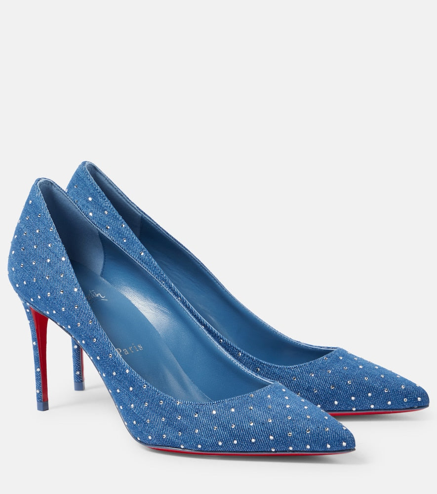 Christian Louboutin Kate 85 embellished denim pumps - Christian Louboutin Kate 85 缀饰牛仔高跟鞋