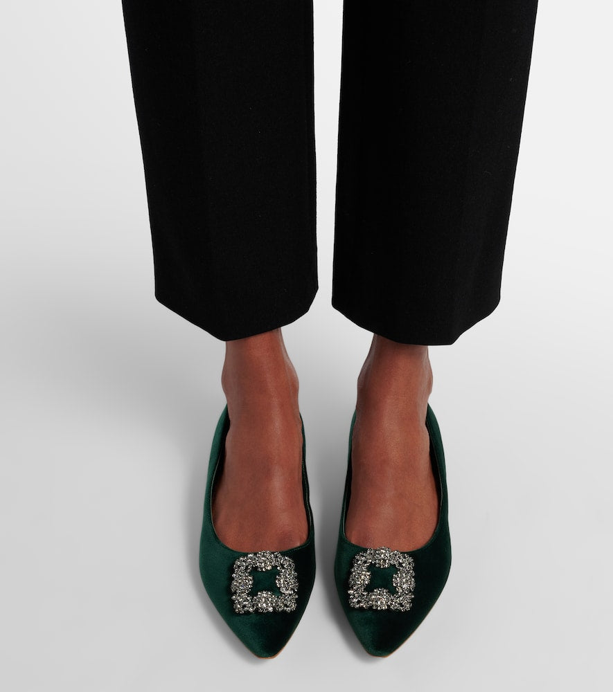 Manolo Blahnik Hangisi embellished velvet ballet flats