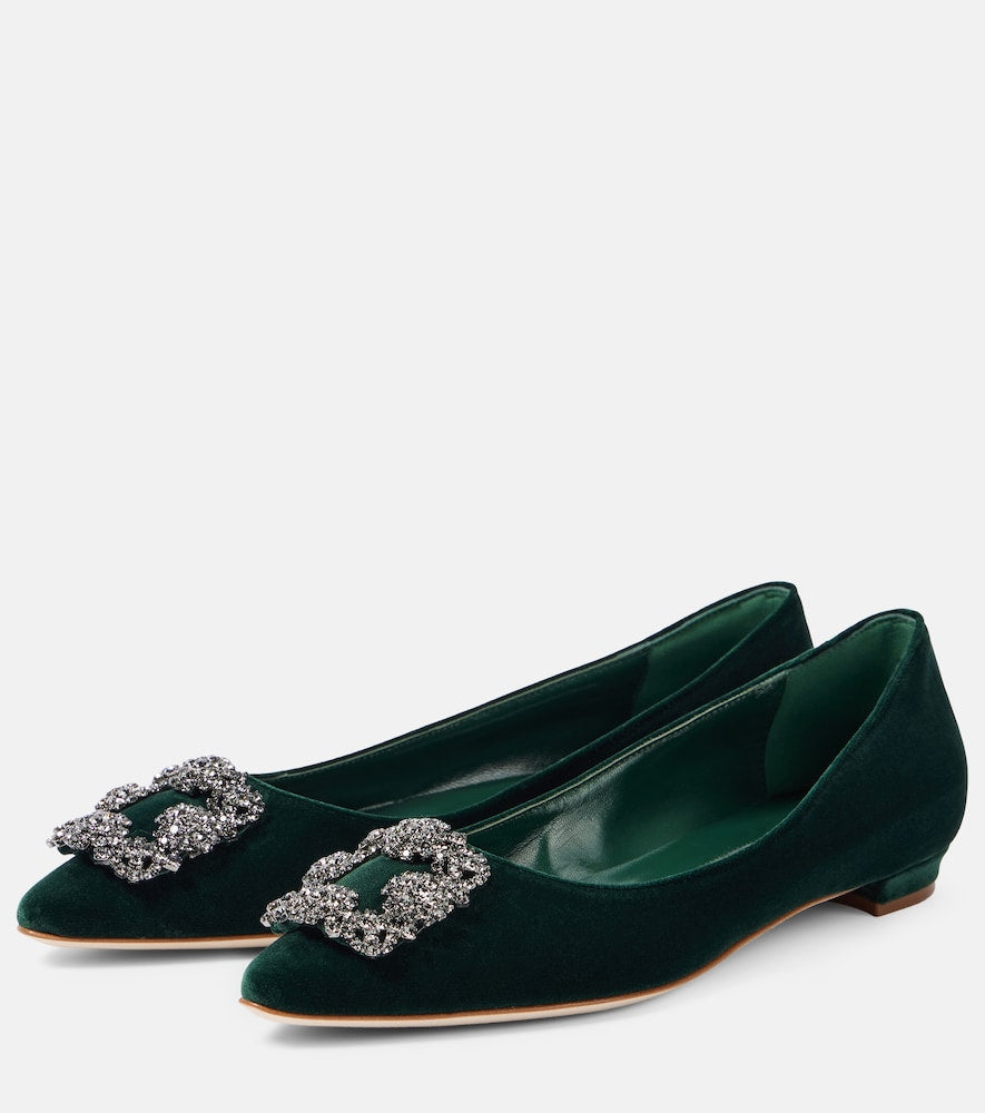Manolo Blahnik Hangisi embellished velvet ballet flats