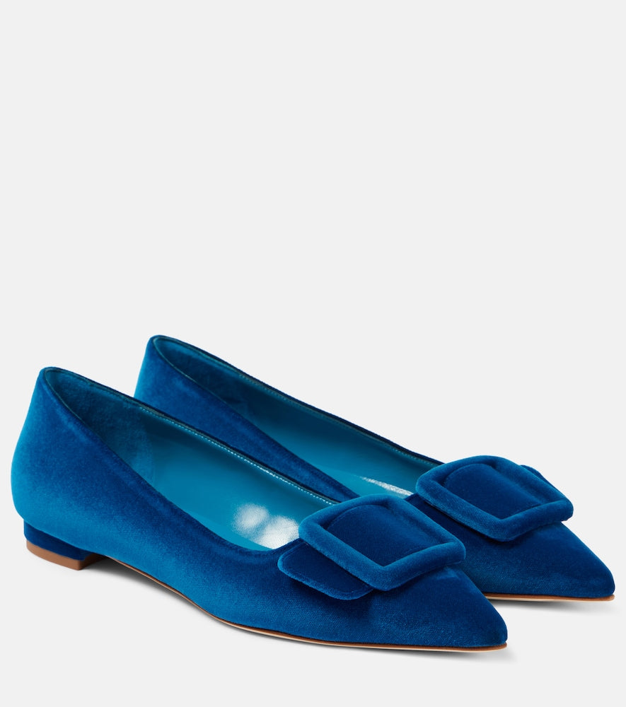 Manolo Blahnik Maysale velvet ballet flats - Manolo Blahnik Maysale 天鹅绒芭蕾平底鞋
