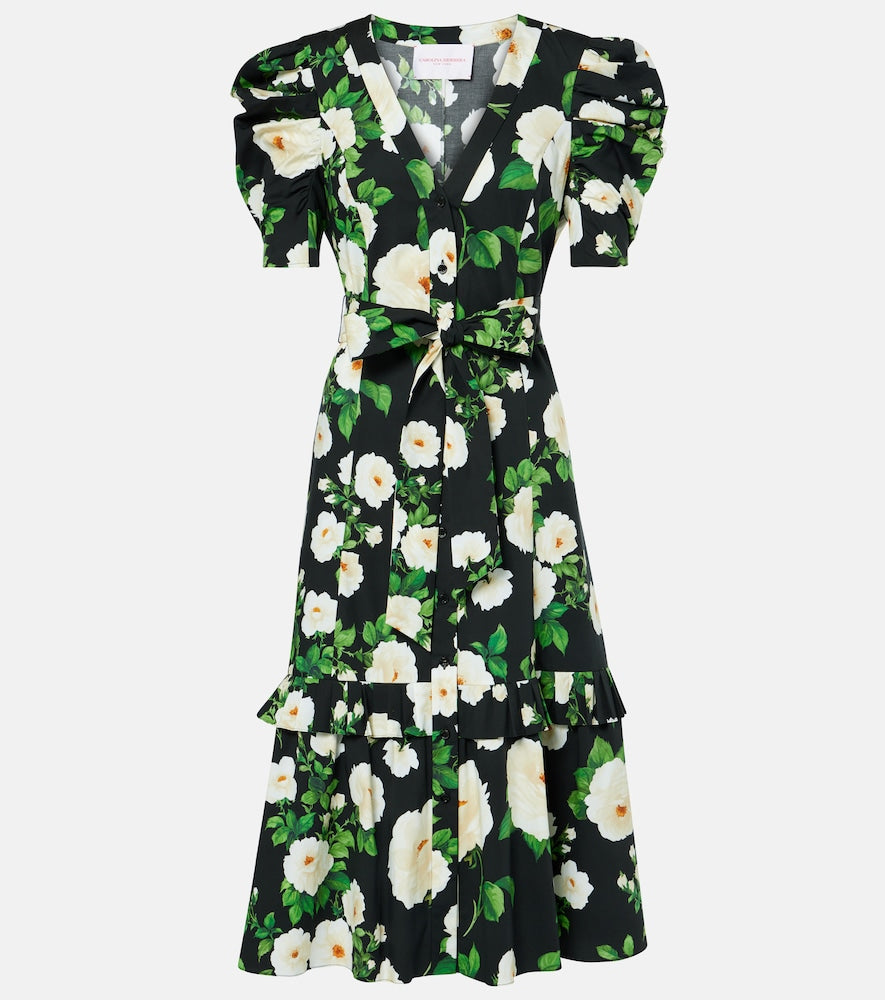 Carolina Herrera Floral cotton-blend midi dress. Carolina Herrera 花卉图案棉混纺中长连衣裙