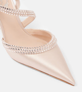 Rene Caovilla Lisa 80 embellished satin slingback pumps