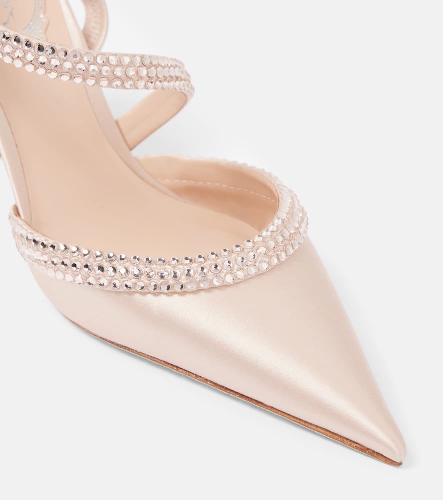 Rene Caovilla Lisa 80 embellished satin slingback pumps