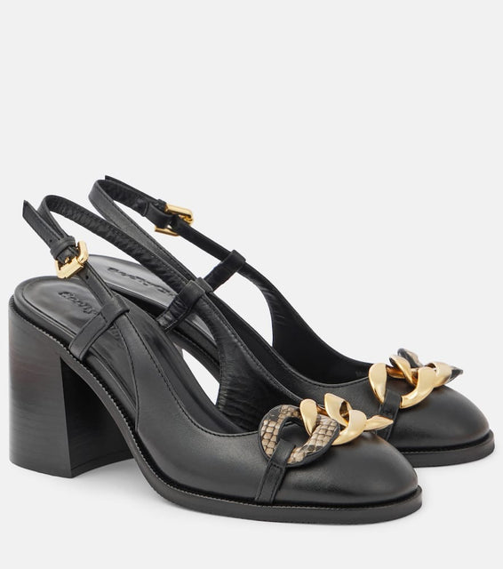 See By Chloe Chain Line leather slingback pumps