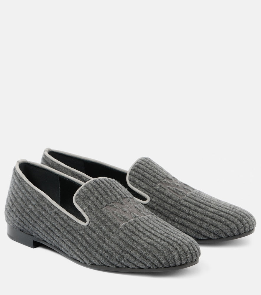Max Mara Logo embroidered velvet corduroy loafers