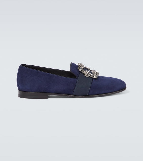 Manolo Blahnik Carlton embellished suede loafers