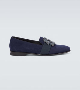 Manolo Blahnik Carlton embellished suede loafers