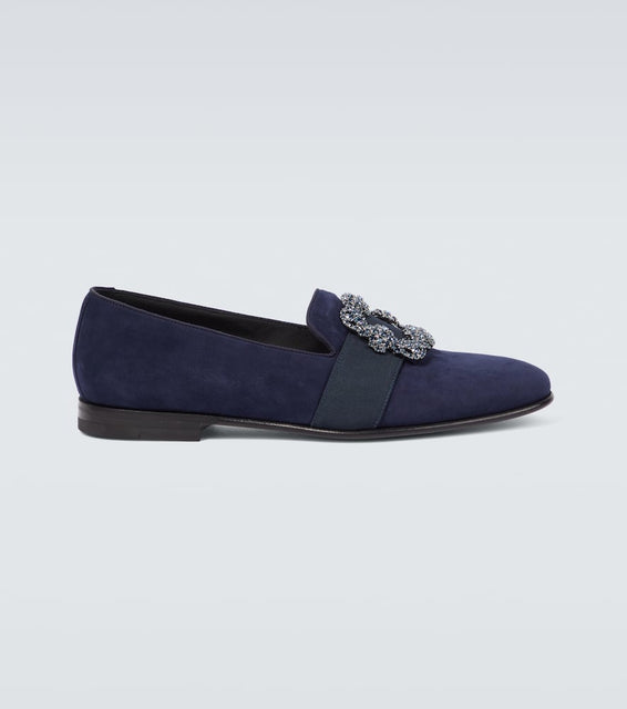 Manolo Blahnik Carlton embellished suede loafers