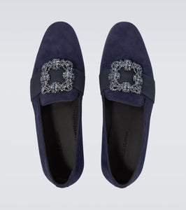 Manolo Blahnik Carlton embellished suede loafers