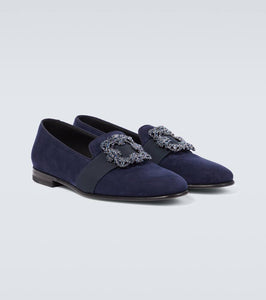 Manolo Blahnik Carlton embellished suede loafers