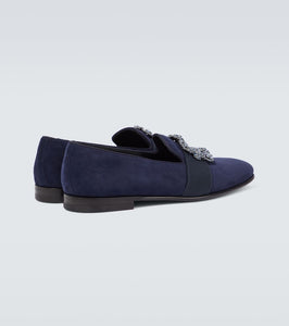 Manolo Blahnik Carlton embellished suede loafers