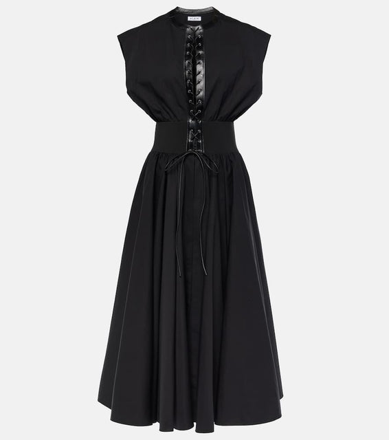 Alaia Leather-trimmed cotton maxi dress