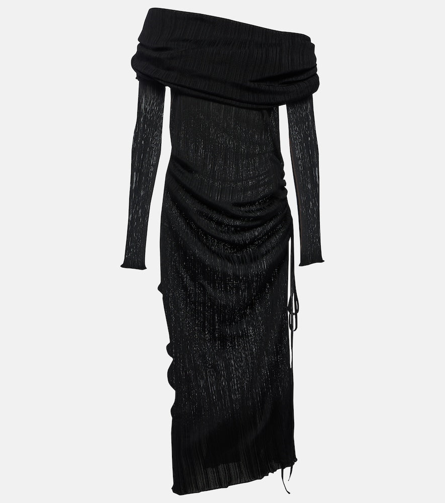Alaia Draped off-shoulder maxi dress. Alaia 垂褶露肩长裙