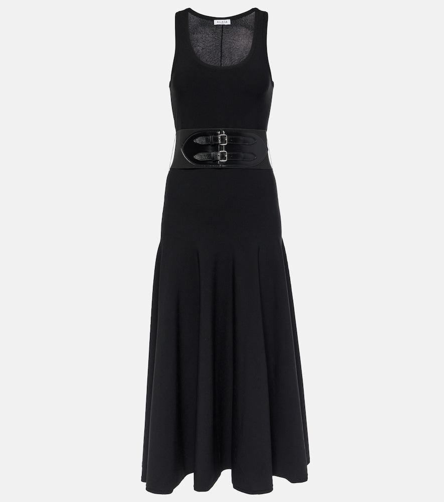 Alaia Leather-trimmed midi dress. Alaia 皮革饰边中长连衣裙