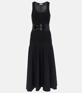Alaia Leather-trimmed midi dress