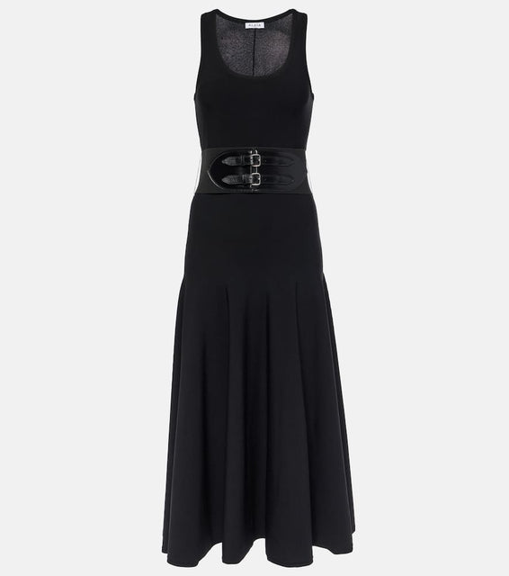 Alaia Leather-trimmed midi dress
