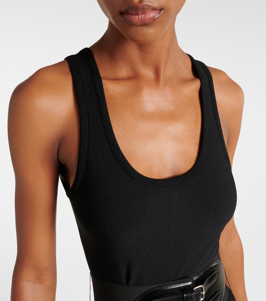 Alaia Leather-trimmed midi dress