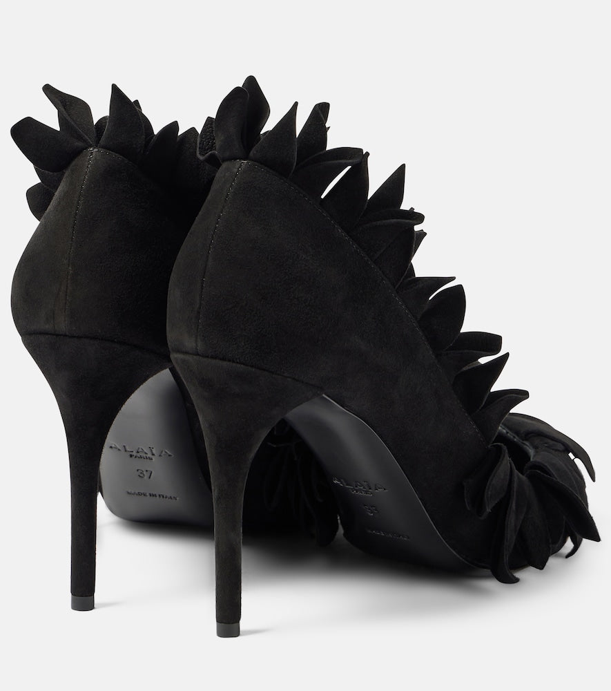 Alaia Petal ruffled suede pumps