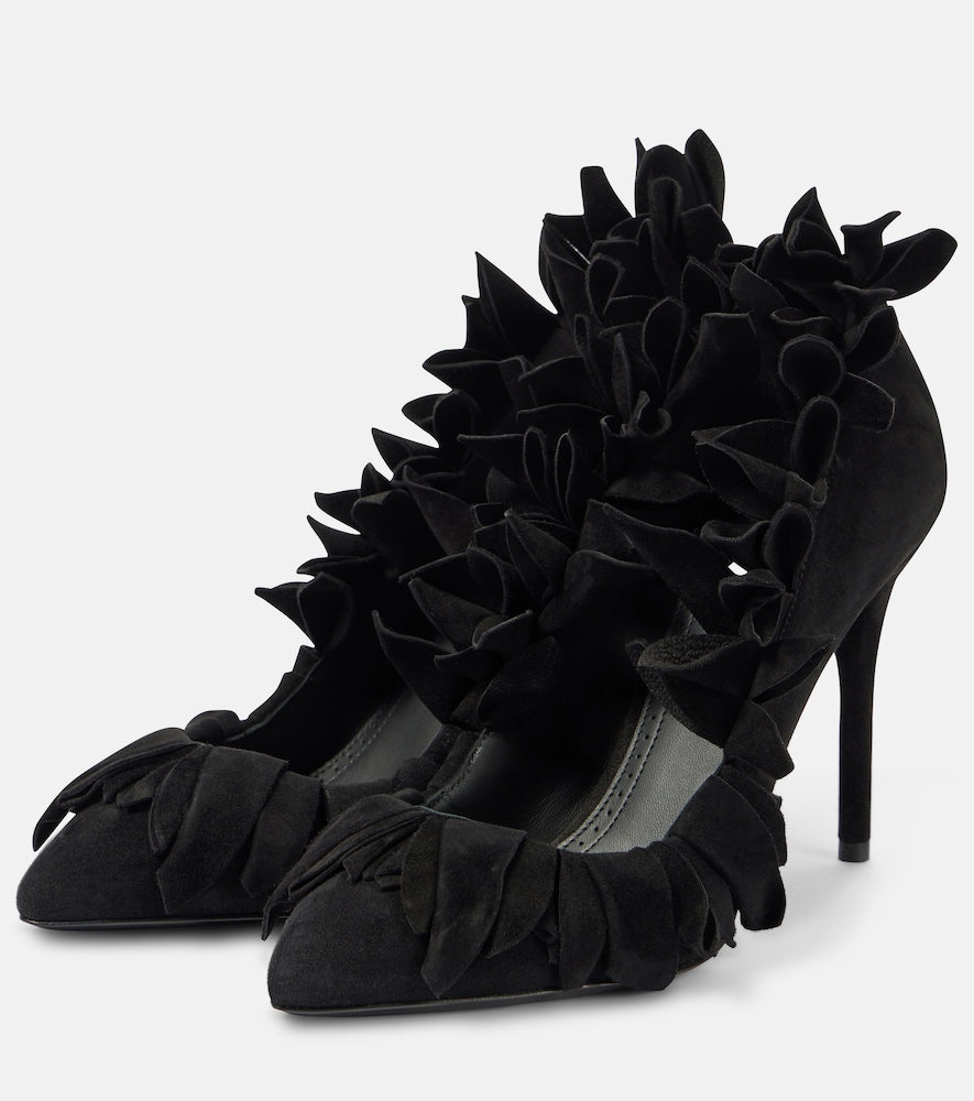 Alaia Petal ruffled suede pumps