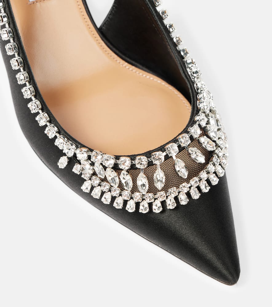 Aquazzura Crystal Crush satin slingback pumps