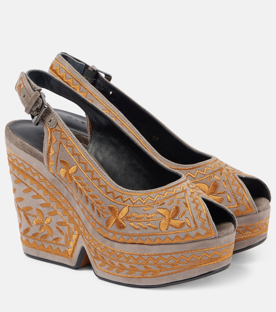 Clergerie Dylya 110 embroidered suede wedge sandals - Clergerie Dylya 110 刺绣绒面革坡跟凉鞋