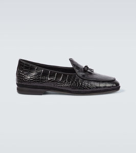 Rubinacci Bow-detail croc-effect leather loafers