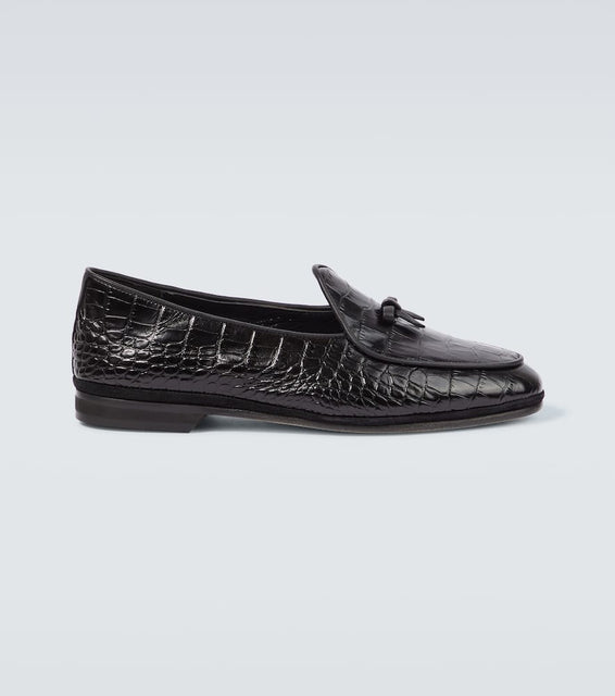 Rubinacci Bow-detail croc-effect leather loafers