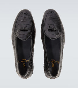 Rubinacci Bow-detail croc-effect leather loafers