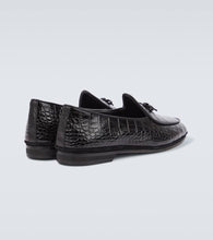 Rubinacci Bow-detail croc-effect leather loafers