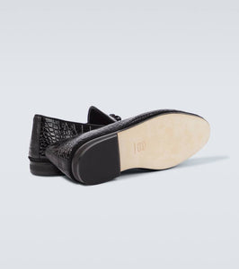 Rubinacci Bow-detail croc-effect leather loafers