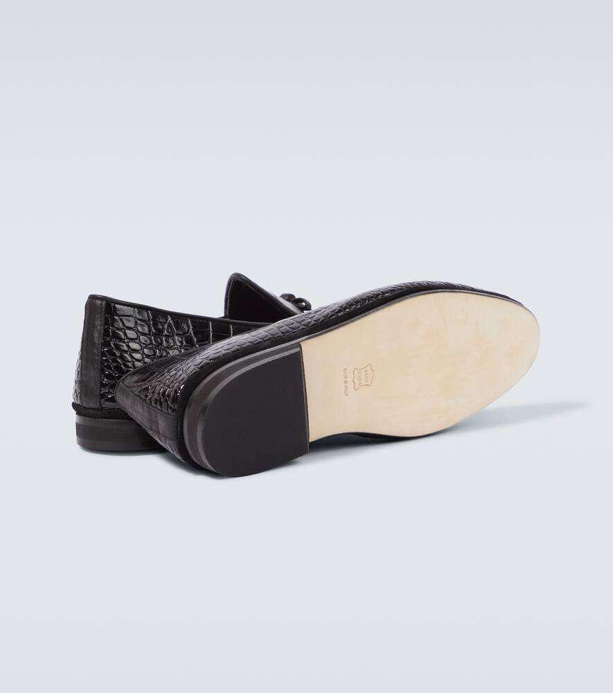 Rubinacci Bow-detail croc-effect leather loafers