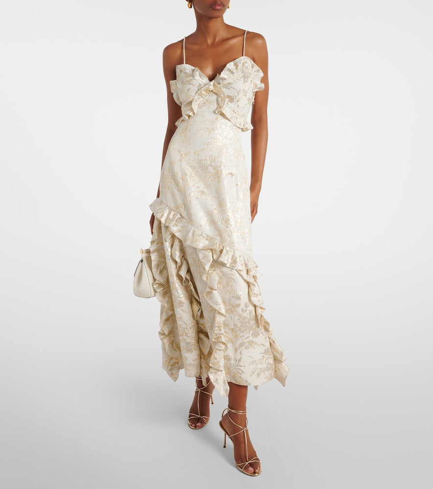 Markarian Calandra ruffled floral jacquard midi dress