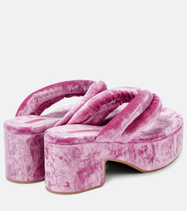 Dries Van Noten Velvet platform thong sandals