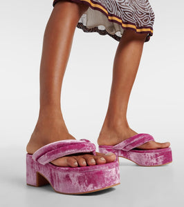 Dries Van Noten Velvet platform thong sandals