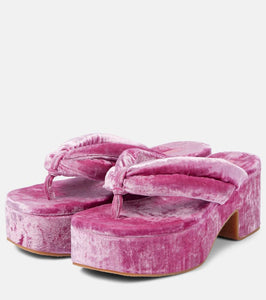 Dries Van Noten Velvet platform thong sandals