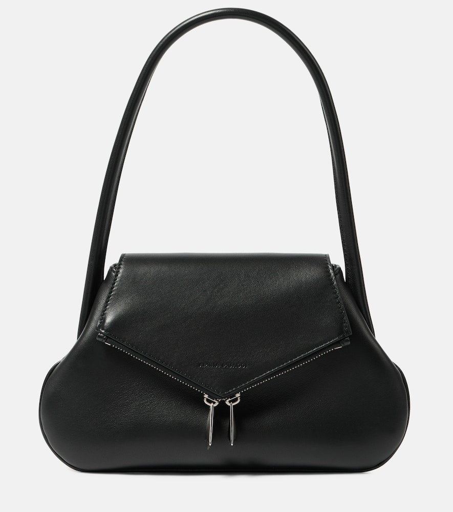 Amina Muaddi Gemini Flat leather shoulder bag. Shop Amina Muaddi Shoulder Bags for women now.