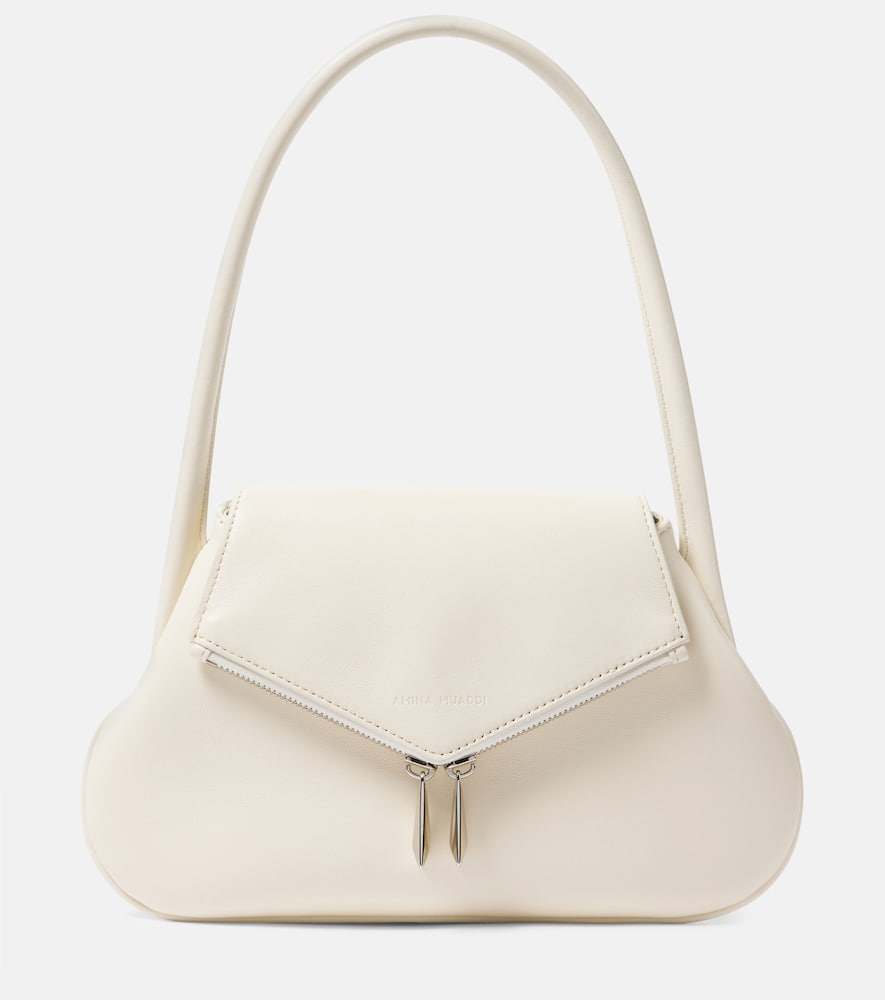 Amina Muaddi Gemini Flat leather shoulder bag. Shop Amina Muaddi Shoulder Bags for women now.