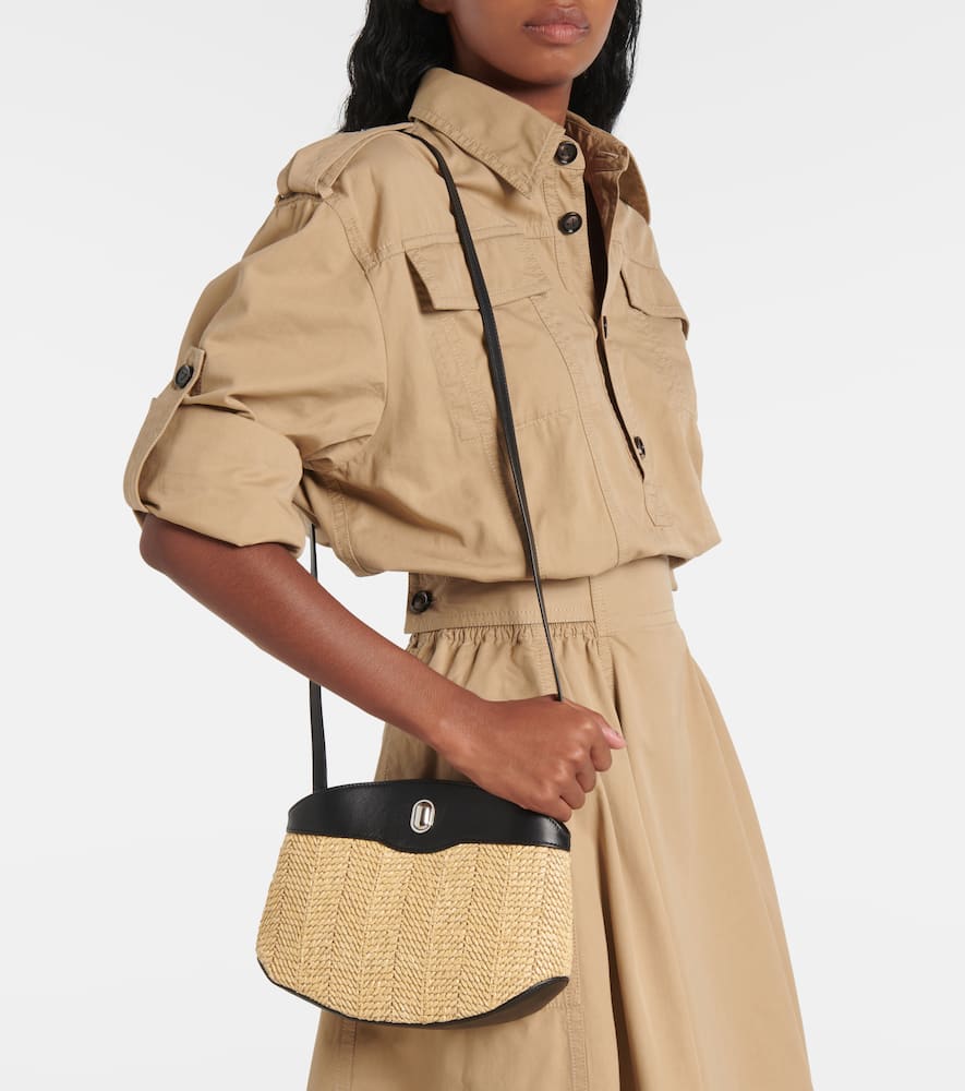 Savette Tondo leather-trimmed raffia crossbody bag
