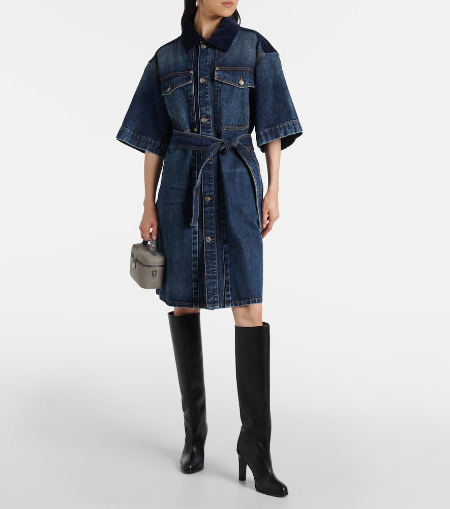 Stella McCartney Corduroy-trimmed denim minidress