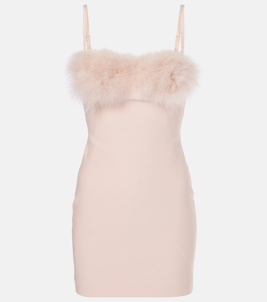 Blumarine Feather-trimmed jersey minidress. Blumarine 羽毛饰边针织迷你连衣裙