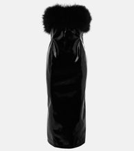 Blumarine Feather-trimmed faux leather midi dress. Blumarine羽毛饰边仿皮中长连衣裙