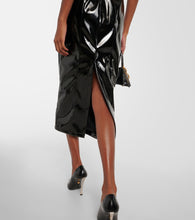Blumarine Feather-trimmed faux leather midi dress