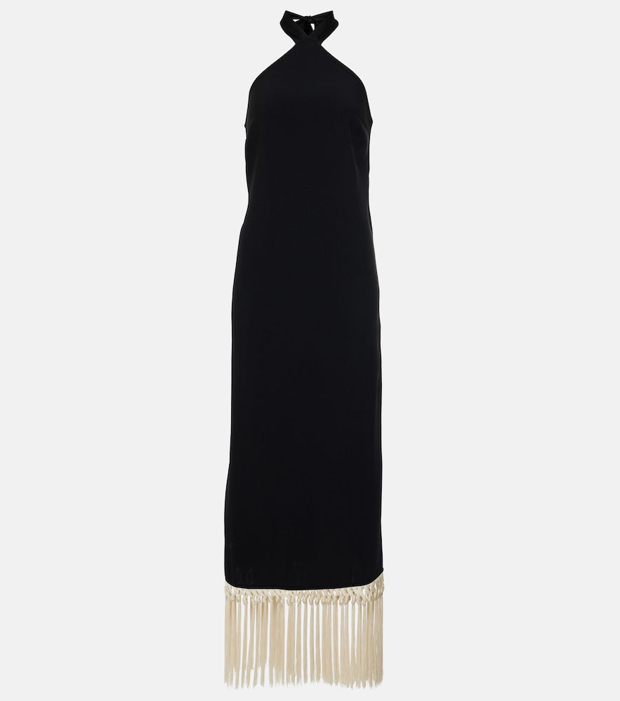 Taller Marmo Nina fringed  cady midi dress. Taller Marmo Nina 流苏绉纱中长连衣裙